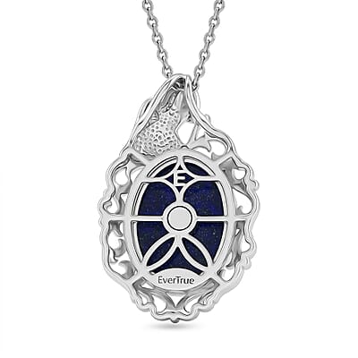 EverTrue Lapis Lazuli 15.10 ctw Pendant in Platinum Over Copper with Stainless Steel Necklace (20 inches)
