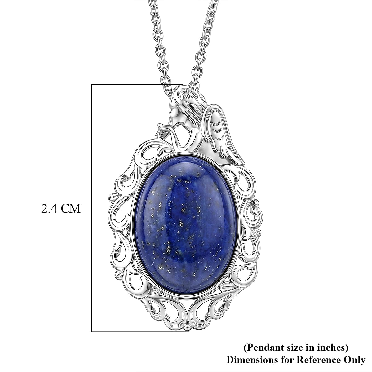EverTrue Lapis Lazuli 15.10 ctw Pendant in Platinum Over Copper with Stainless Steel Necklace (20 inches)