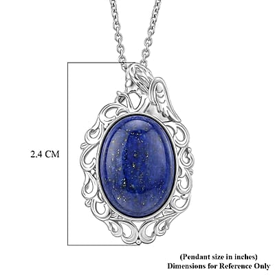 EverTrue Lapis Lazuli 15.10 ctw Pendant in Platinum Over Copper with Stainless Steel Necklace (20 inches)