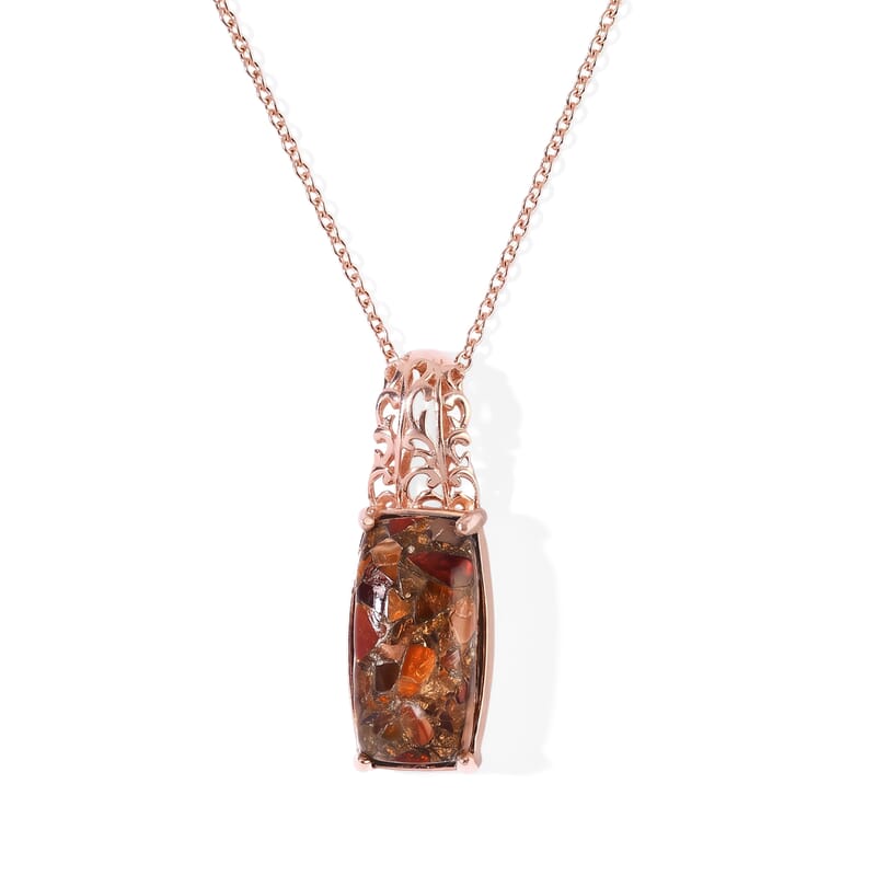 EverTrue Matrix Fire Opal 9.00 ctw Pendant in 18K RG Plated 950 Copper with ION Plated RG Stainless Steel Necklace 20 Inches