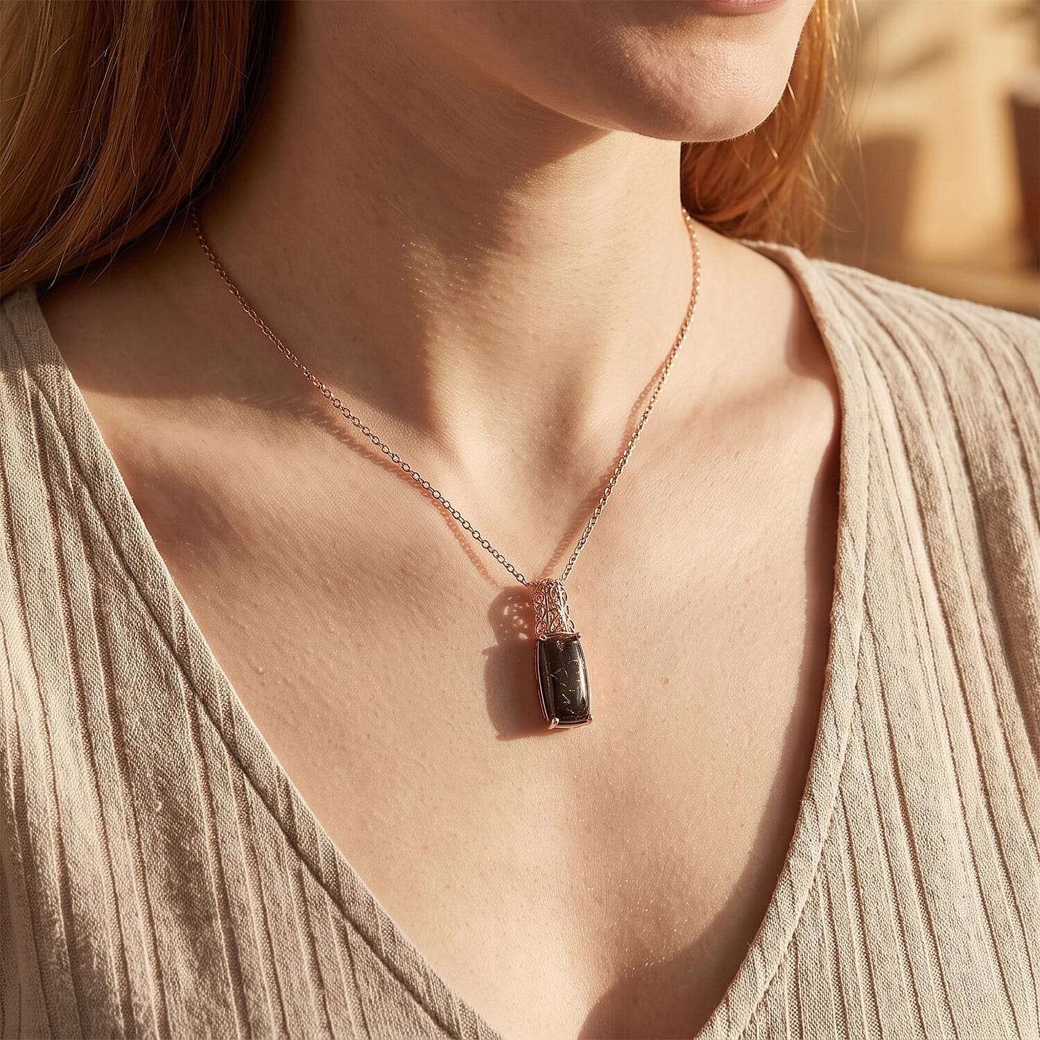 EverTrue Matrix Fire Opal 9.00 ctw Pendant in 18K RG Plated 950 Copper with ION Plated RG Stainless Steel Necklace 20 Inches
