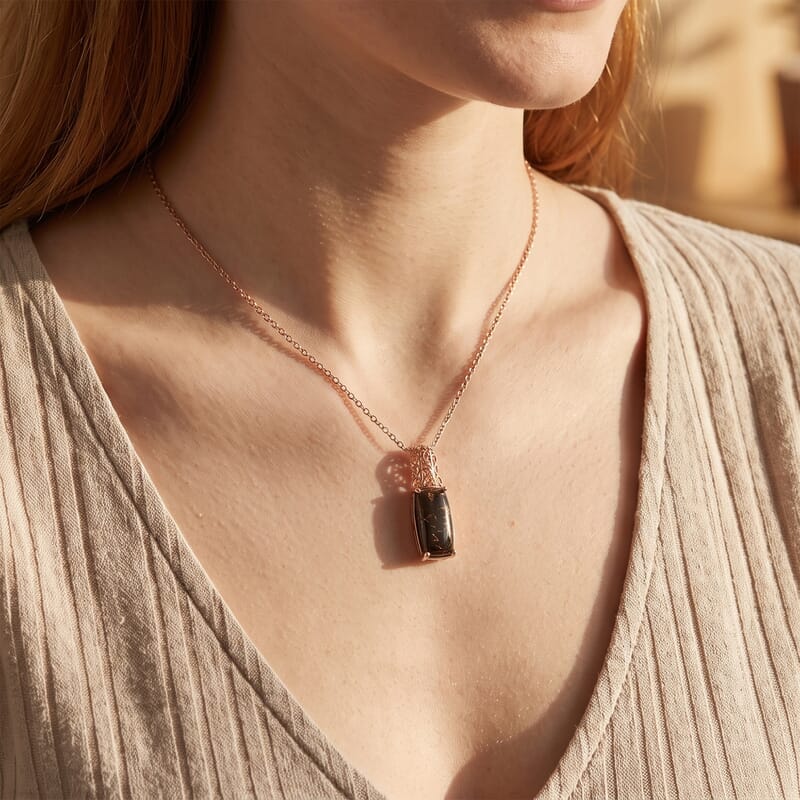 EverTrue Matrix Fire Opal 9.00 ctw Pendant in 18K RG Plated 950 Copper with ION Plated RG Stainless Steel Necklace 20 Inches