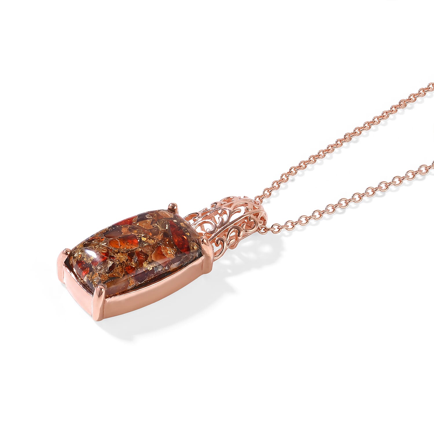EverTrue Matrix Fire Opal 9.00 ctw Pendant in 18K RG Plated 950 Copper with ION Plated RG Stainless Steel Necklace 20 Inches