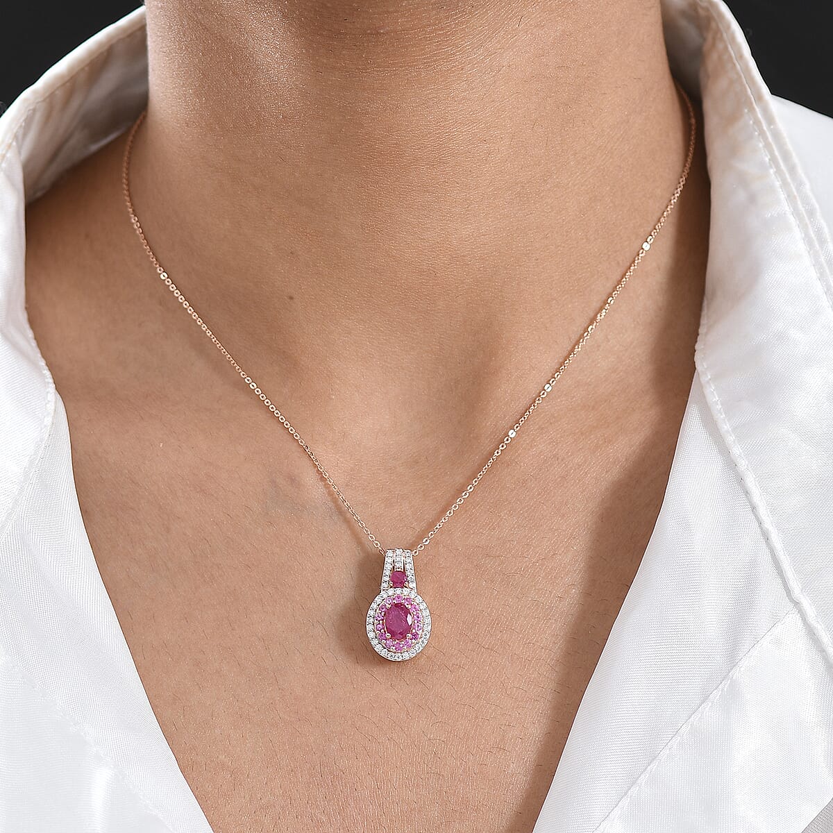 D'Joy Premium Montepuez Ruby and Multi Gemstone 2.10 ctw Flame Royale Pendant Necklace in 18K Vermeil RG Over Sterling Silver 20 Inches image number 2