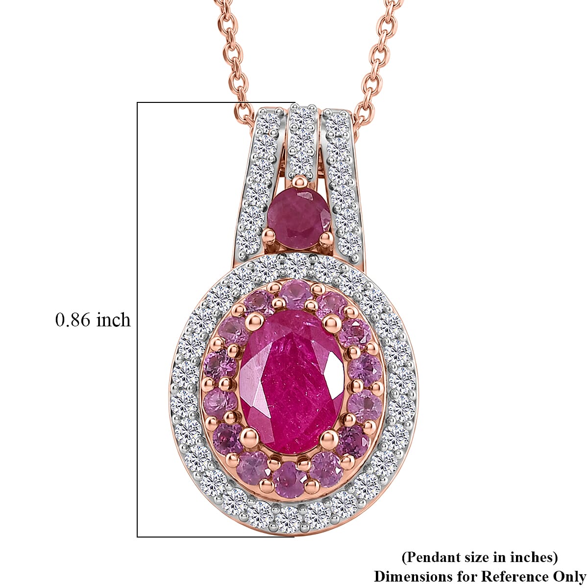 D'Joy Premium Montepuez Ruby and Multi Gemstone 2.10 ctw Flame Royale Pendant Necklace in 18K Vermeil RG Over Sterling Silver 20 Inches image number 6