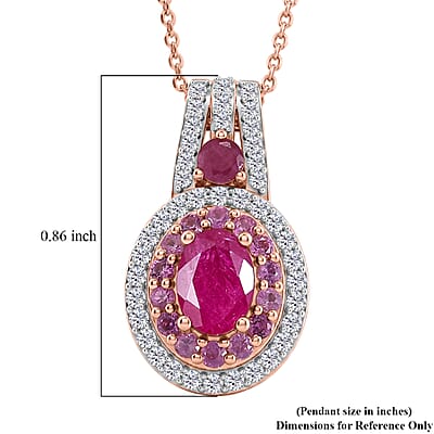 D'Joy Premium Montepuez Ruby and Multi Gemstone 2.10 ctw Flame Royale Pendant Necklace in 18K Vermeil RG Over Sterling Silver 20 Inches