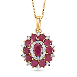 D'Joy Premium Montepuez Ruby and Moissanite 2.90 ctw Scarlet Bloom Pendant Necklace in 18K Vermeil Yellow Gold Over Sterling Silver 20 inches