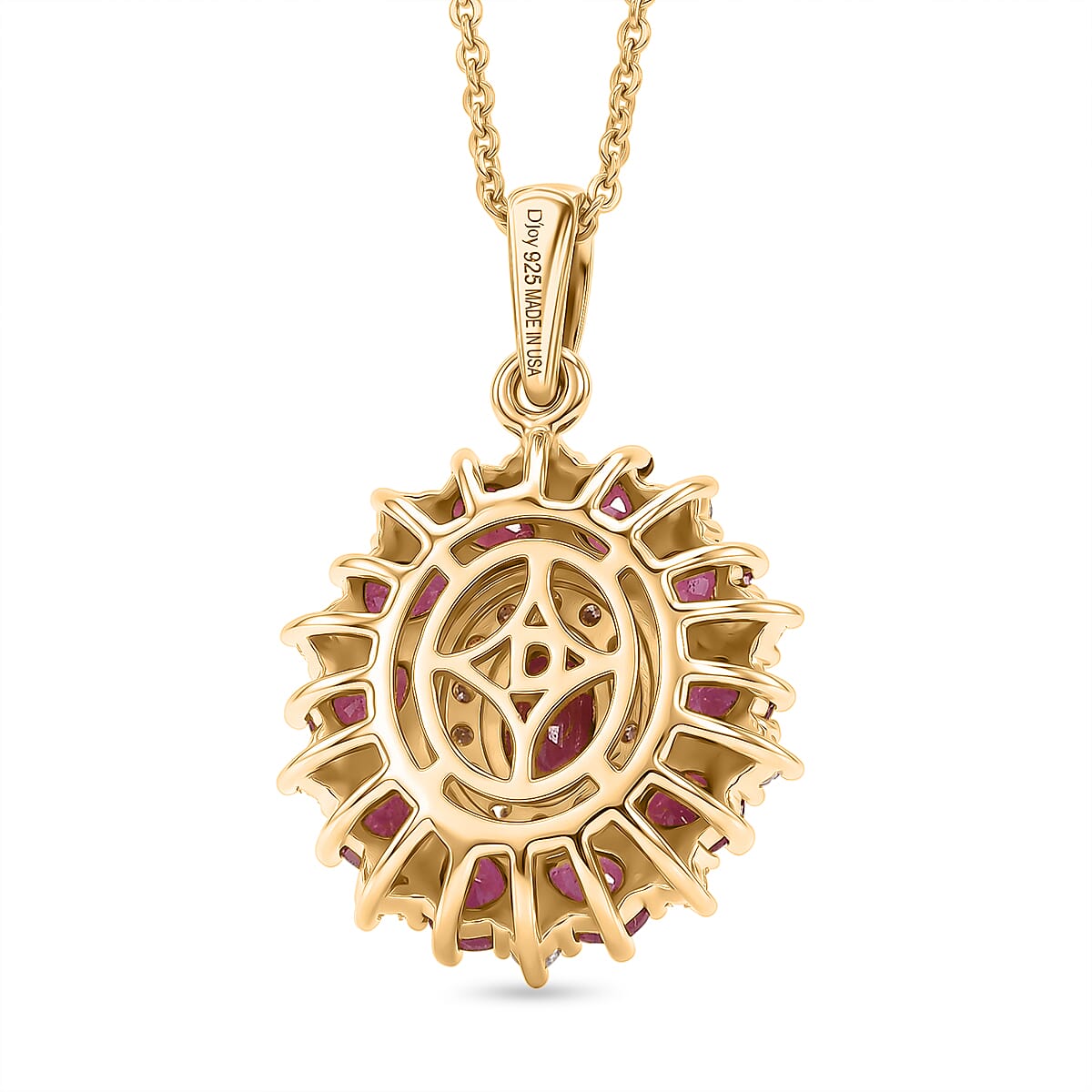 D'Joy Premium Montepuez Ruby and Moissanite 2.90 ctw Scarlet Bloom Pendant Necklace in 18K Vermeil Yellow Gold Over Sterling Silver 20 inches image number 4