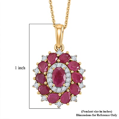 D'Joy Premium Montepuez Ruby and Moissanite 2.90 ctw Scarlet Bloom Pendant Necklace in 18K Vermeil Yellow Gold Over Sterling Silver 20 inches