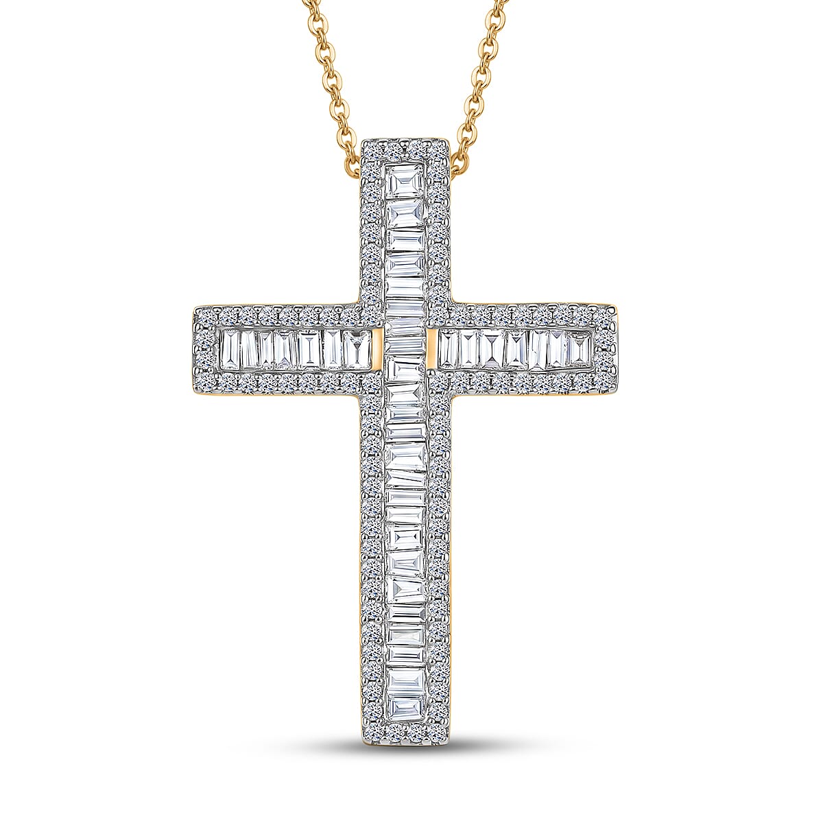 Luxuriant Lab Grown Diamond G-H SI 1.00 ctw Cross Pendant Necklace in 18K Vermeil Yellow Gold Over Sterling Silver (20 Inches)