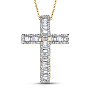 Luxuriant Lab Grown Diamond G-H SI 1.00 ctw Cross Pendant Necklace in 18K Vermeil Yellow Gold Over Sterling Silver (20 Inches)
