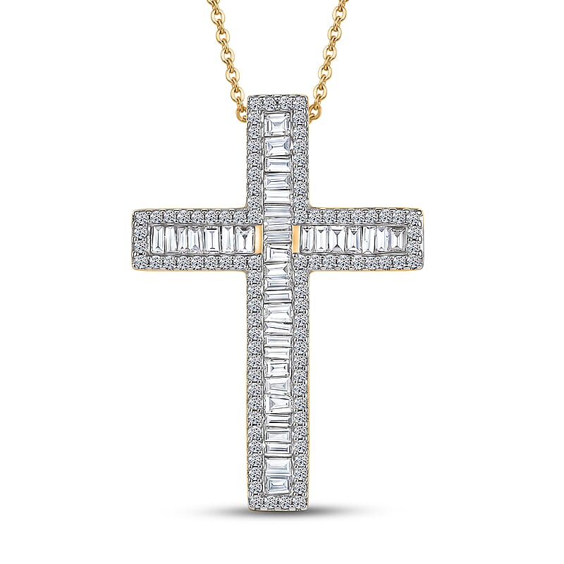Luxuriant Lab Grown Diamond G-H SI 1.00 ctw Cross Pendant Necklace in 18K Vermeil Yellow Gold Over Sterling Silver (20 Inches)