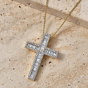 Luxuriant Lab Grown Diamond G-H SI 1.00 ctw Cross Pendant Necklace in 18K Vermeil Yellow Gold Over Sterling Silver (20 Inches)
