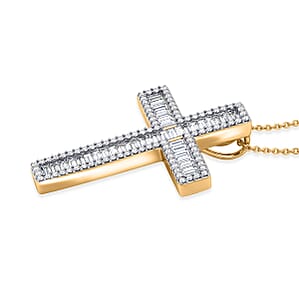 Luxuriant Lab Grown Diamond G-H SI 1.00 ctw Cross Pendant Necklace in 18K Vermeil Yellow Gold Over Sterling Silver (20 Inches)