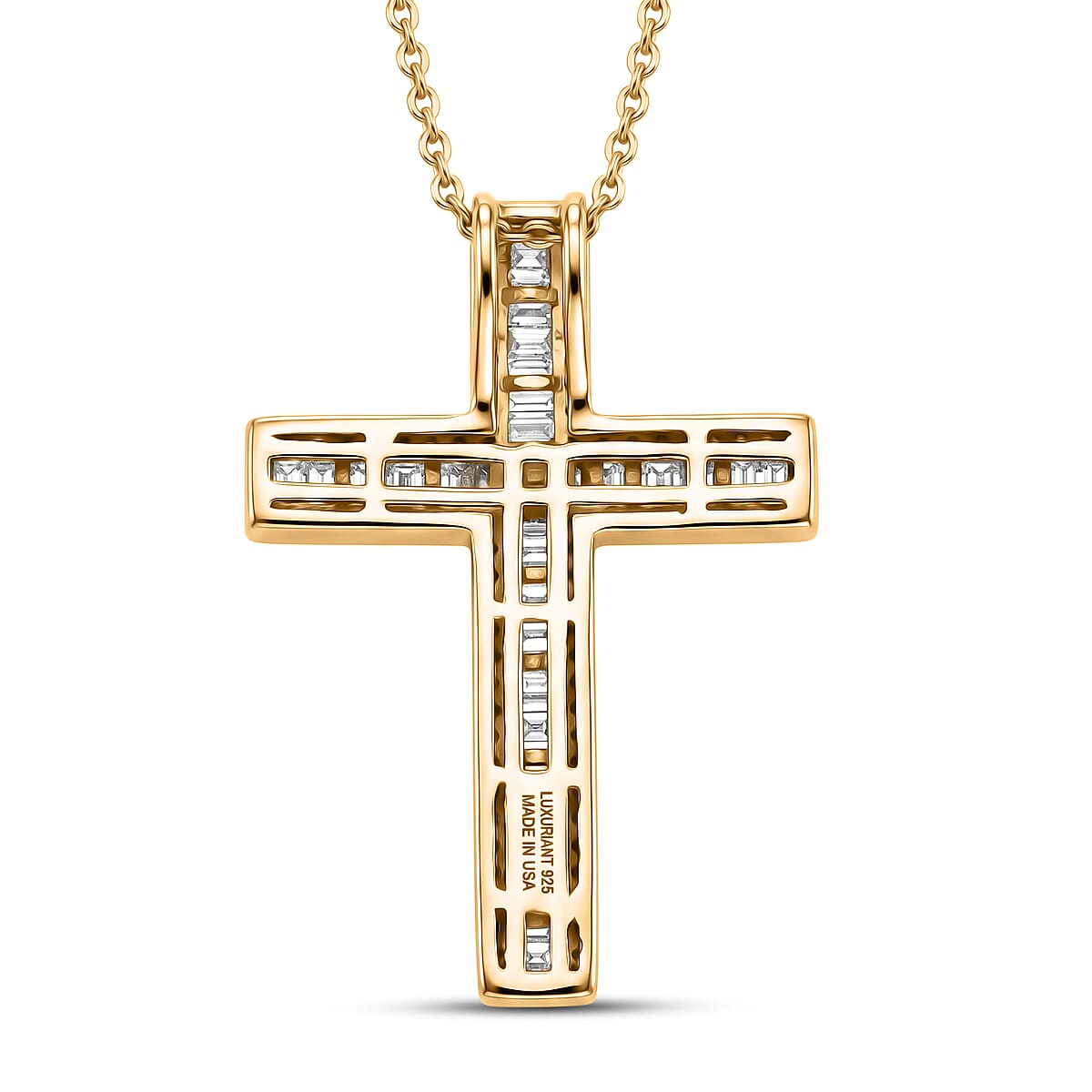 Luxuriant Lab Grown Diamond G-H SI 1.00 ctw Cross Pendant Necklace in 18K Vermeil Yellow Gold Over Sterling Silver (20 Inches) image number 4