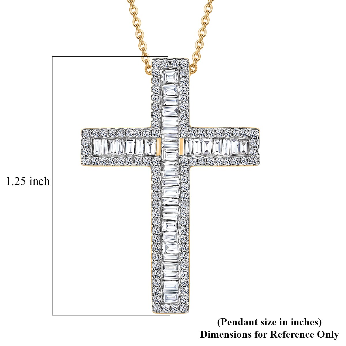 Luxuriant Lab Grown Diamond G-H SI 1.00 ctw Cross Pendant Necklace in 18K Vermeil Yellow Gold Over Sterling Silver (20 Inches)