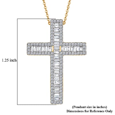Luxuriant Lab Grown Diamond G-H SI 1.00 ctw Cross Pendant Necklace in 18K Vermeil Yellow Gold Over Sterling Silver (20 Inches)