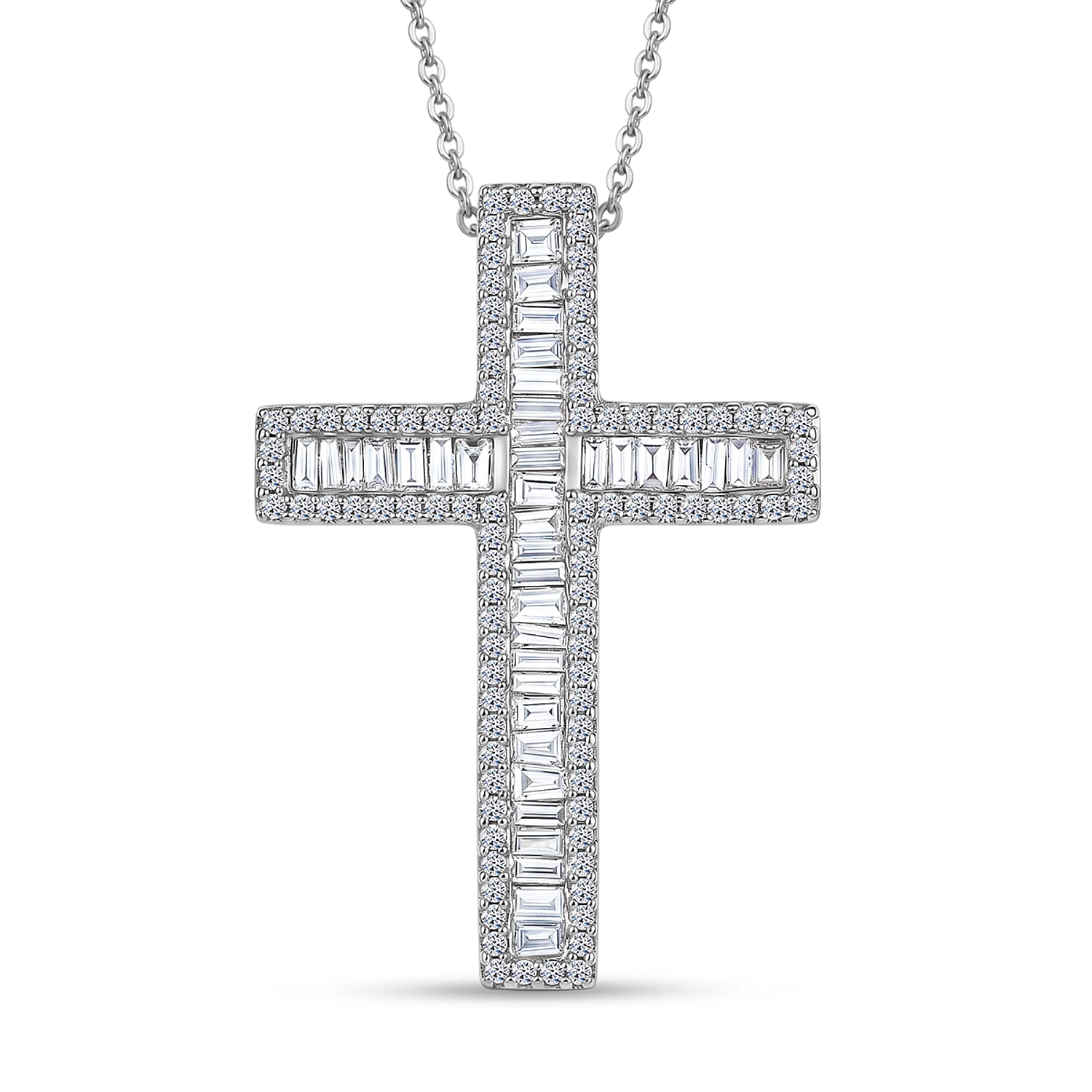 Luxuriant Lab Grown Diamond G-H SI 1.00 ctw Cross Pendant Necklace in Rhodium Over Sterling Silver (20 Inches)