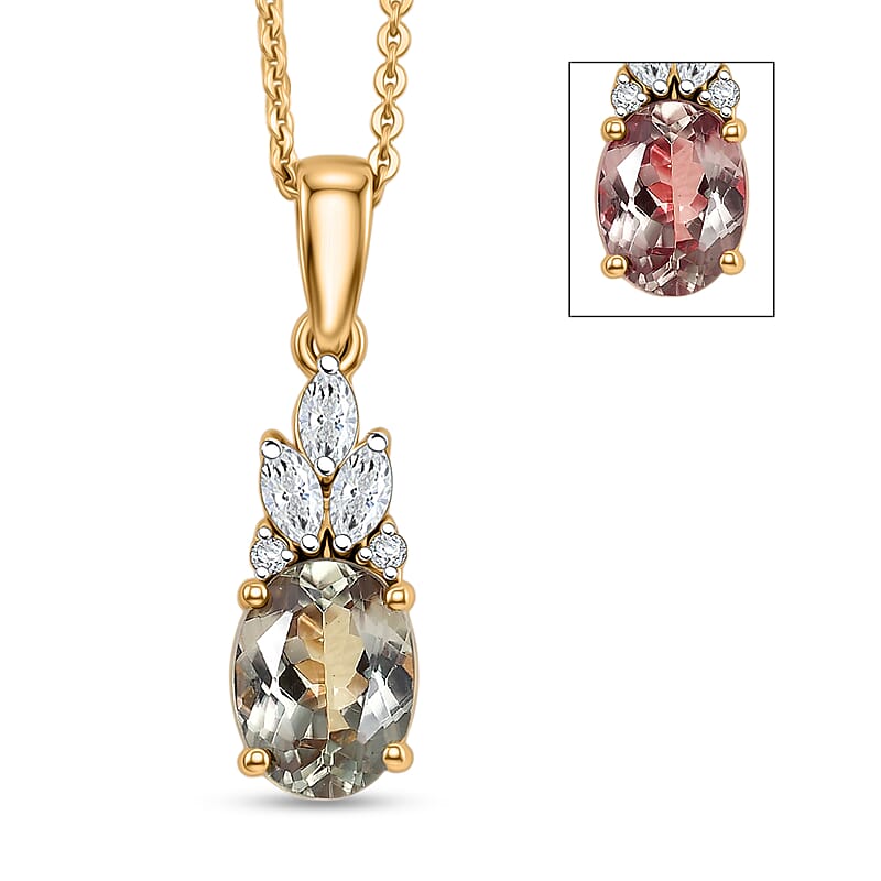 Certified & Appraised D'Joy Premium Turkizite and Moissanite 1.80 ctw Pendant Necklace in 18K Vermeil Yellow Gold Over Sterling Silver (20 Inches)
