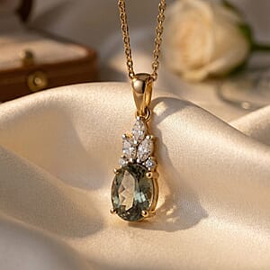 Certified & Appraised D'Joy Premium Turkizite and Moissanite 1.80 ctw Pendant Necklace in 18K Vermeil Yellow Gold Over Sterling Silver (20 Inches)