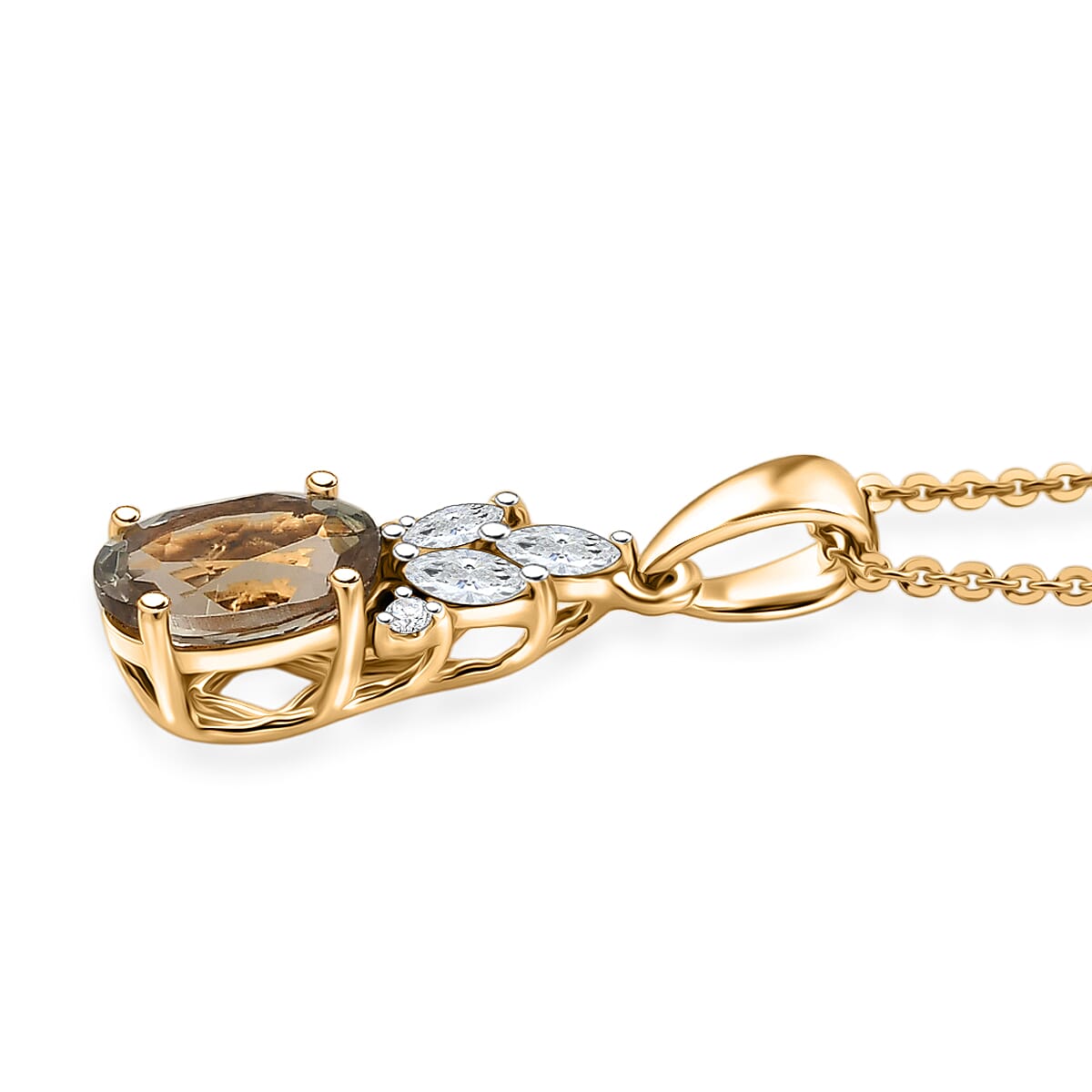 Certified & Appraised D'Joy Premium Turkizite and Moissanite 1.80 ctw Pendant Necklace in 18K Vermeil Yellow Gold Over Sterling Silver (20 Inches)