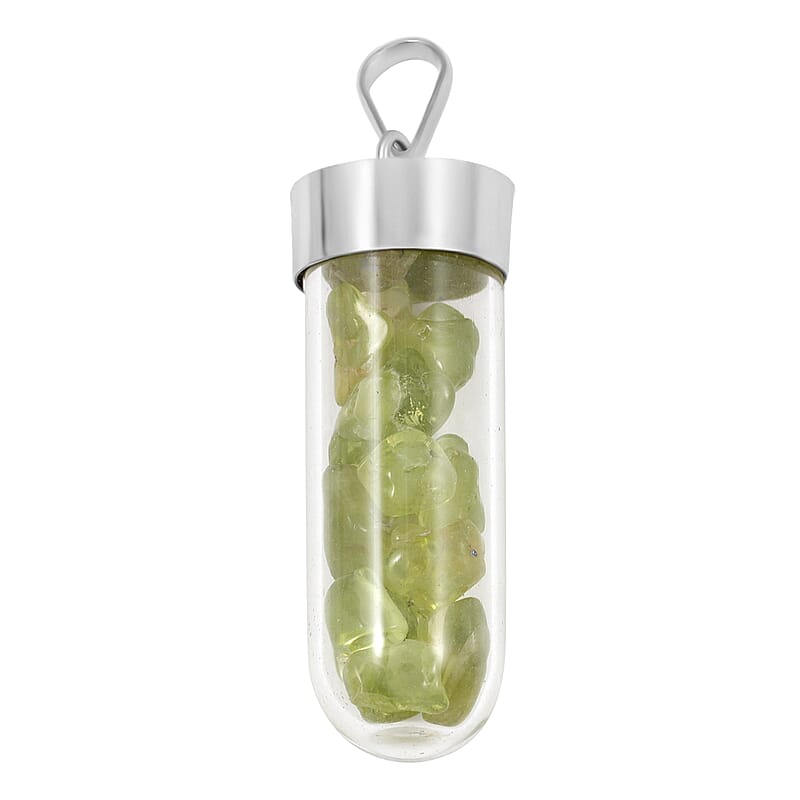 Hebei Peridot 6.00 ctw Glass Vial Pendant in Silvertone with Stainless Steel Necklace 20 Inches