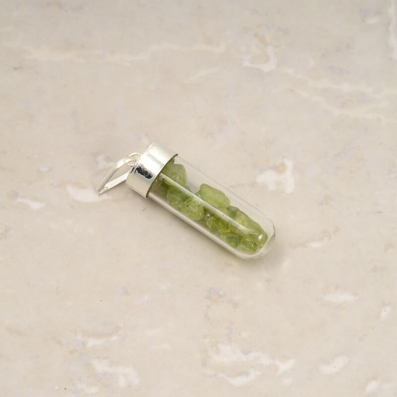 Hebei Peridot 6.00 ctw Glass Vial Pendant in Silvertone with Stainless Steel Necklace 20 Inches
