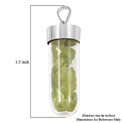 Hebei Peridot 6.00 ctw Glass Vial Pendant in Silvertone with Stainless Steel Necklace 20 Inches