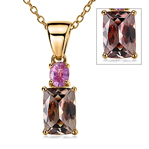 D'Joy Premium Turkizite and Madagascar Pink Sapphire 1.20 ctw Pendant Necklace in 18K Vermeil Yellow Gold Over Sterling Silver (20 Inches)