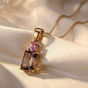D'Joy Premium Turkizite and Madagascar Pink Sapphire 1.20 ctw Pendant Necklace in 18K Vermeil Yellow Gold Over Sterling Silver (20 Inches)