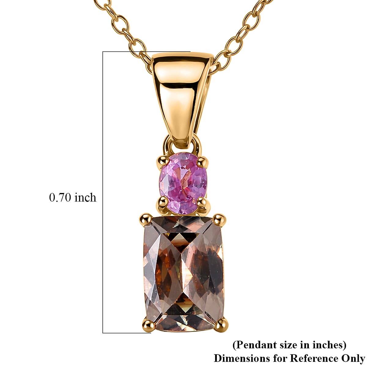 D'Joy Premium Turkizite and Madagascar Pink Sapphire 1.20 ctw Dusk Blush Pendant Necklace in 18K Vermeil Yellow Gold Over Sterling Silver (20 Inches)