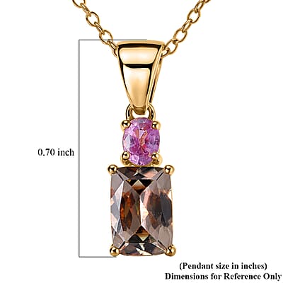 D'Joy Premium Turkizite and Madagascar Pink Sapphire 1.20 ctw Dusk Blush Pendant Necklace in 18K Vermeil Yellow Gold Over Sterling Silver (20 Inches)