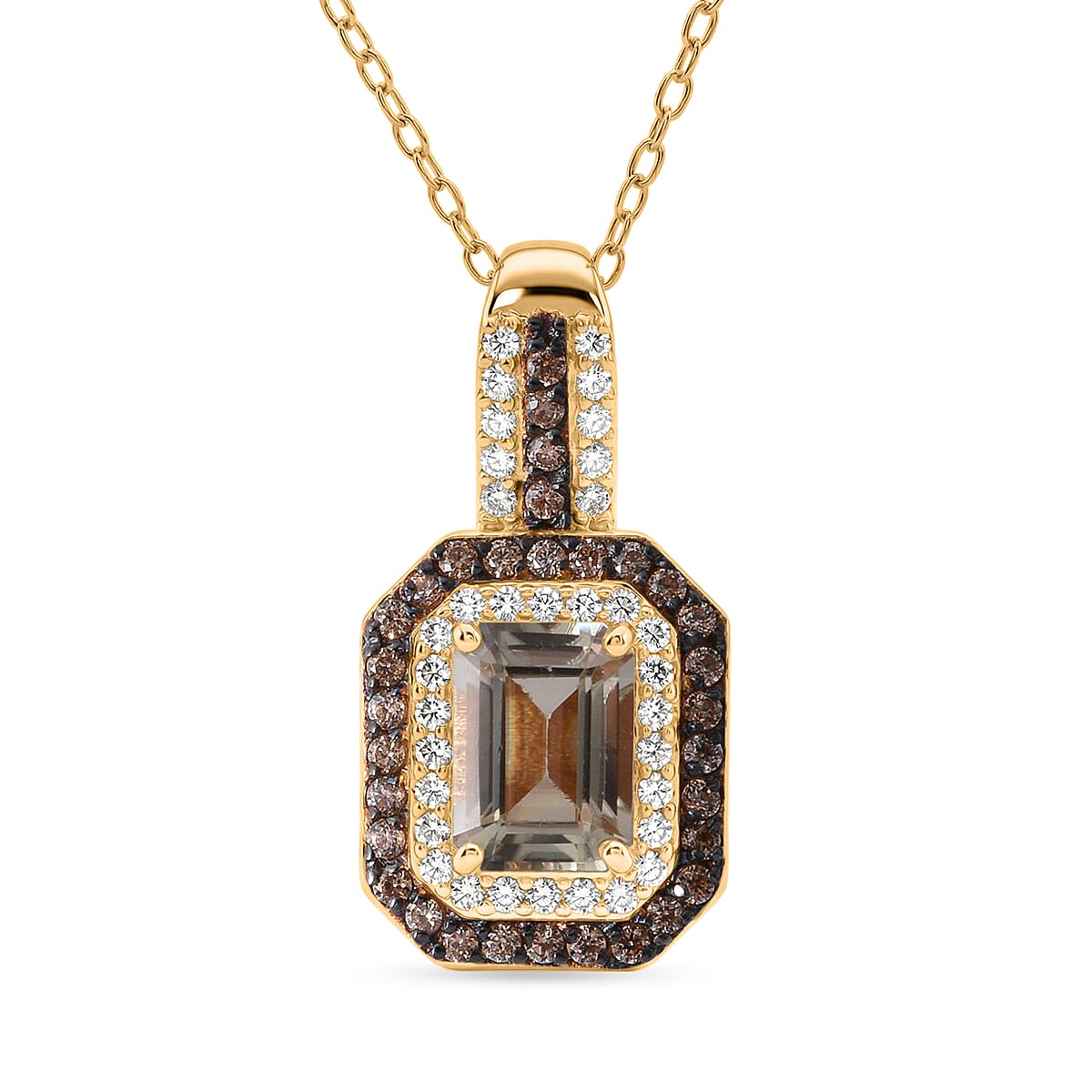 D'Joy Premium Turkizite, White and Champagne Zircon 2.15 ctw Golden Radiance Pendant Necklace in 18K Vermeil Yellow Gold Over Sterling Silver (20 inches)