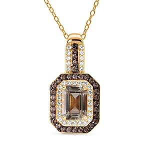 D'Joy Premium Turkizite, White and Champagne Zircon 2.15 ctw Pendant Necklace in 18K Vermeil Yellow Gold Over Sterling Silver (20 inches)