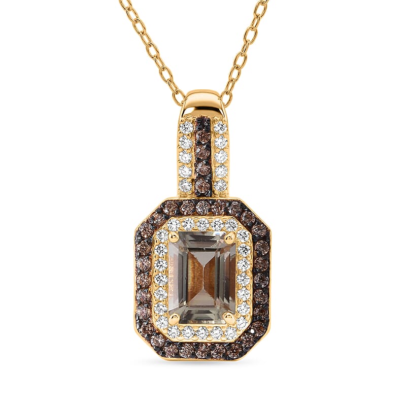 D'Joy Premium Turkizite, White and Champagne Zircon 2.15 ctw Golden Radiance Pendant Necklace in 18K Vermeil Yellow Gold Over Sterling Silver (20 inches)