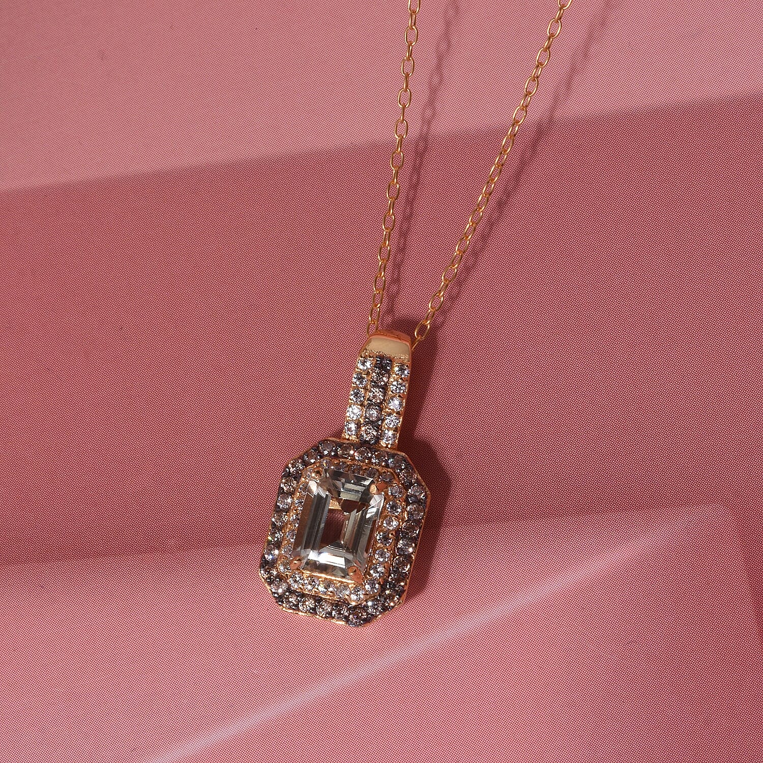 D'Joy Premium Turkizite, White and Champagne Zircon 2.15 ctw Golden Radiance Pendant Necklace in 18K Vermeil Yellow Gold Over Sterling Silver (20 inches)