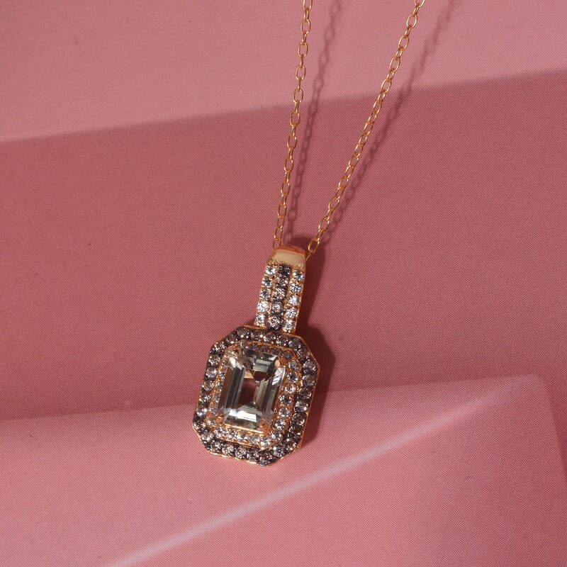 D'Joy Premium Turkizite, White and Champagne Zircon 2.15 ctw Golden Radiance Pendant Necklace in 18K Vermeil Yellow Gold Over Sterling Silver (20 inches)