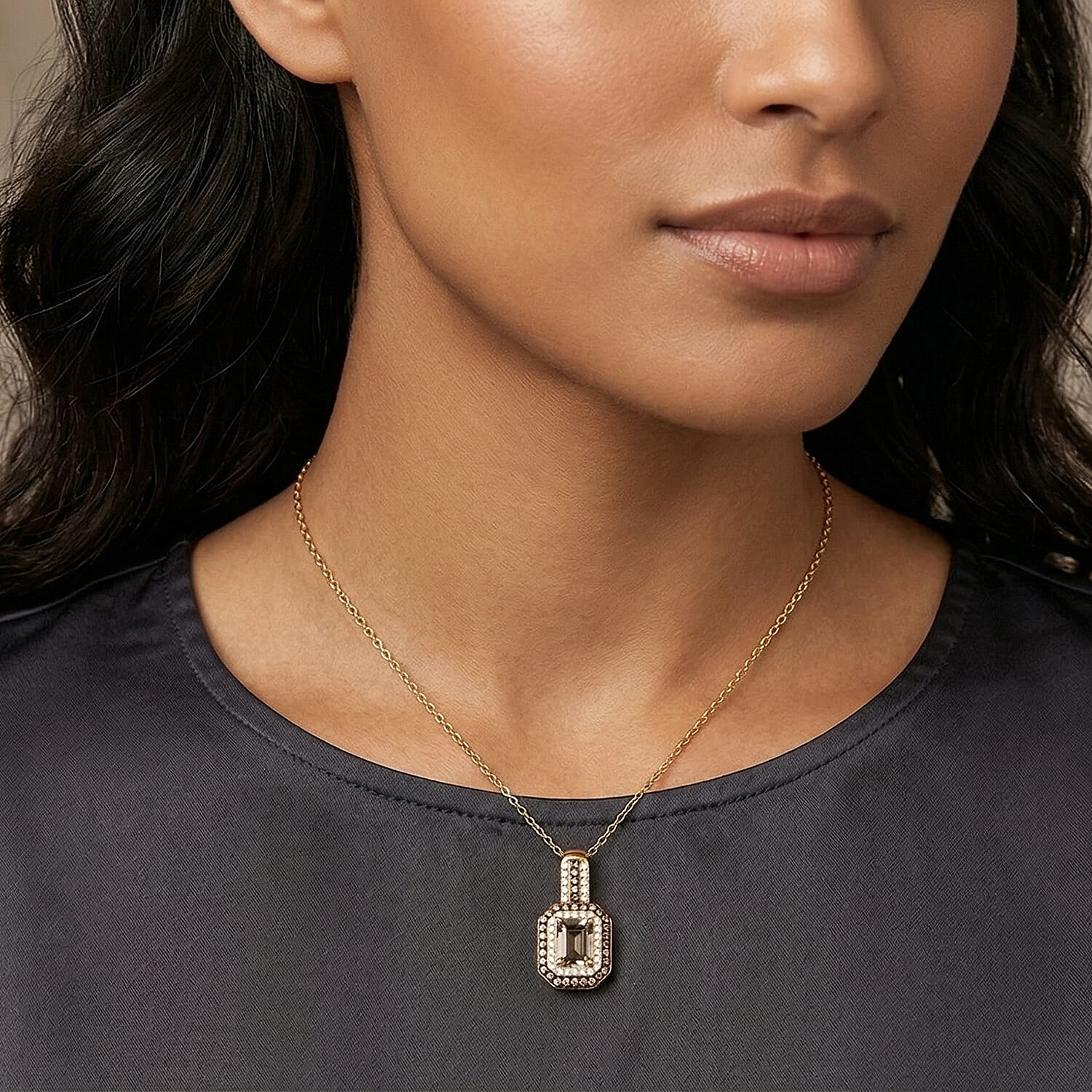 D'Joy Premium Turkizite, White and Champagne Zircon 2.15 ctw Golden Radiance Pendant Necklace in 18K Vermeil Yellow Gold Over Sterling Silver (20 inches)