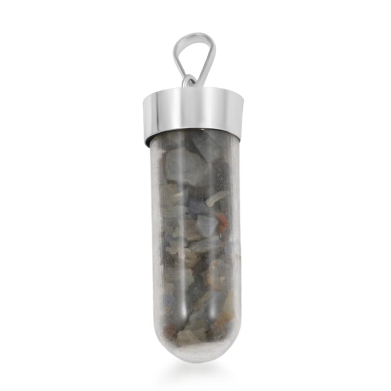 Sodalite 6.00 ctw Glass Vial Pendant in Silvertone with Stainless Steel Necklace 20 Inches