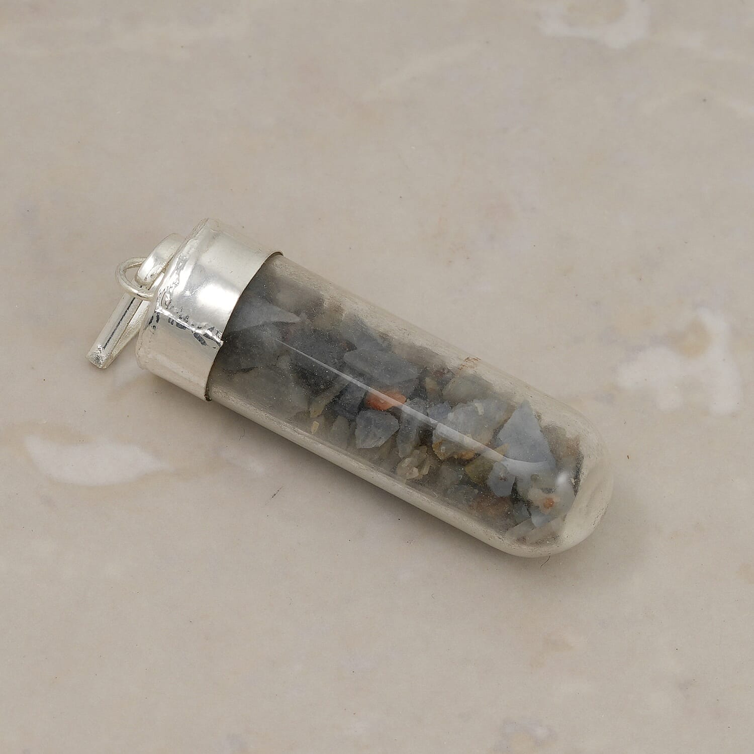 Sodalite 6.00 ctw Glass Vial Pendant in Silvertone with Stainless Steel Necklace 20 Inches