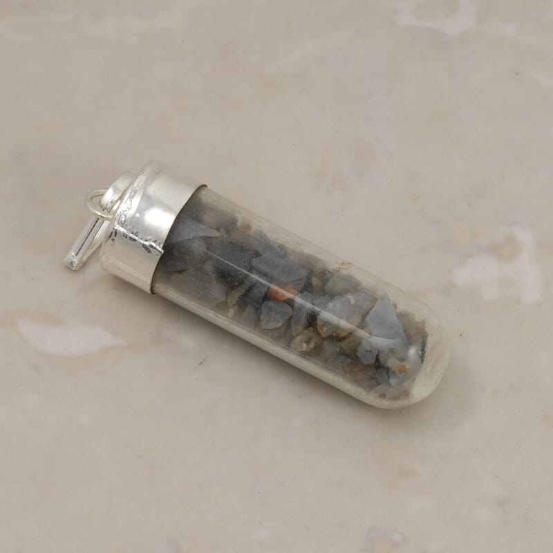 Sodalite 6.00 ctw Glass Vial Pendant in Silvertone with Stainless Steel Necklace 20 Inches