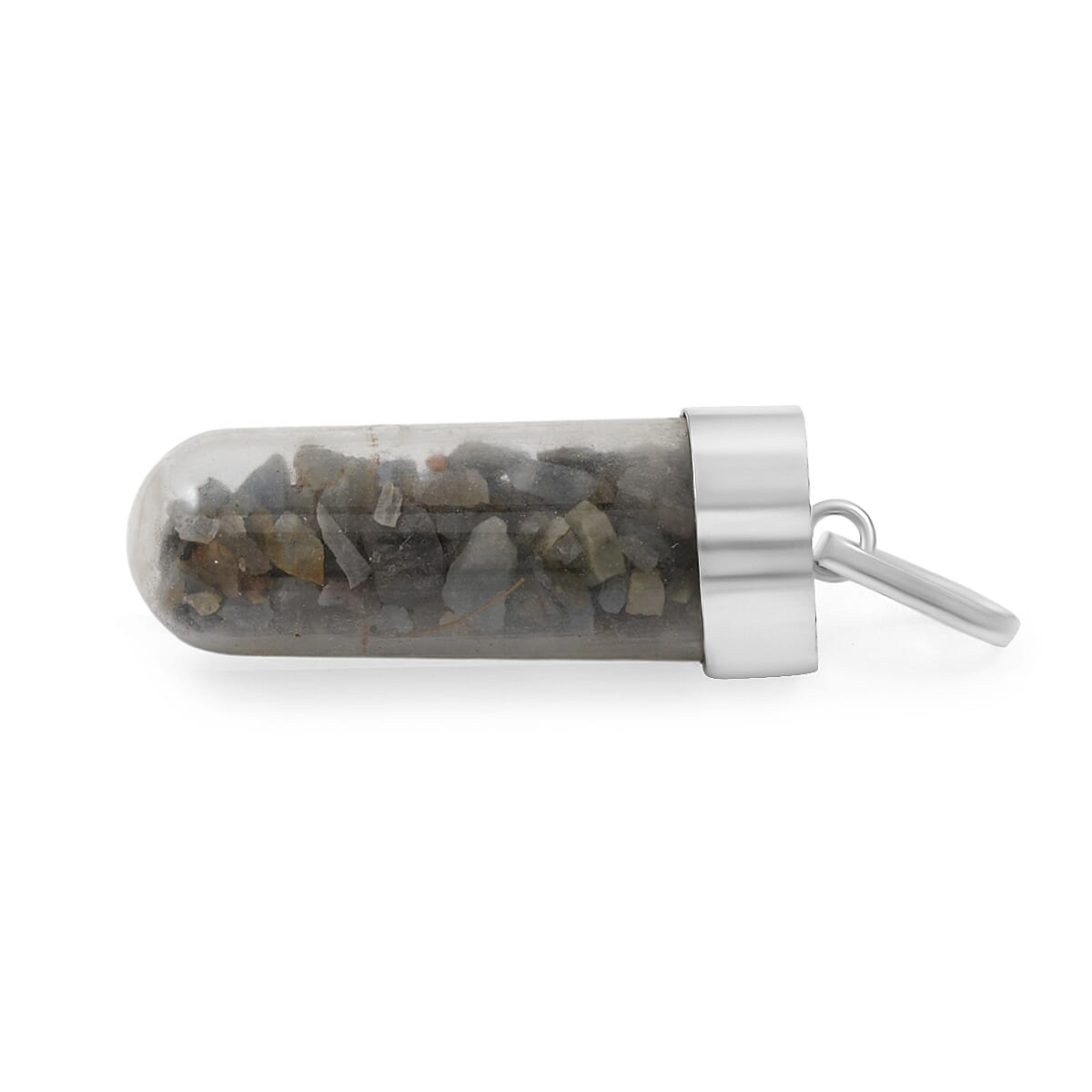 Sodalite 6.00 ctw Glass Vial Pendant in Silvertone with Stainless Steel Necklace 20 Inches