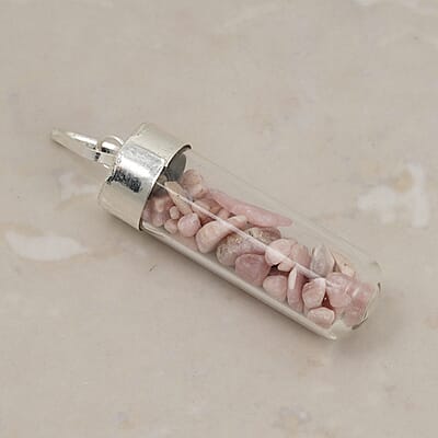 Marropino Morganite 6.00 ctw Glass Vial Pendant in Silvertone with Stainless Steel Necklace 20 Inches