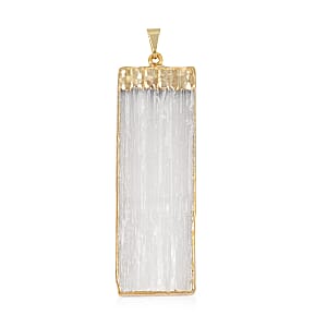 Selenite 40.00 ctw Pendant in Goldtone with Stainless Steel Necklace 20 Inches