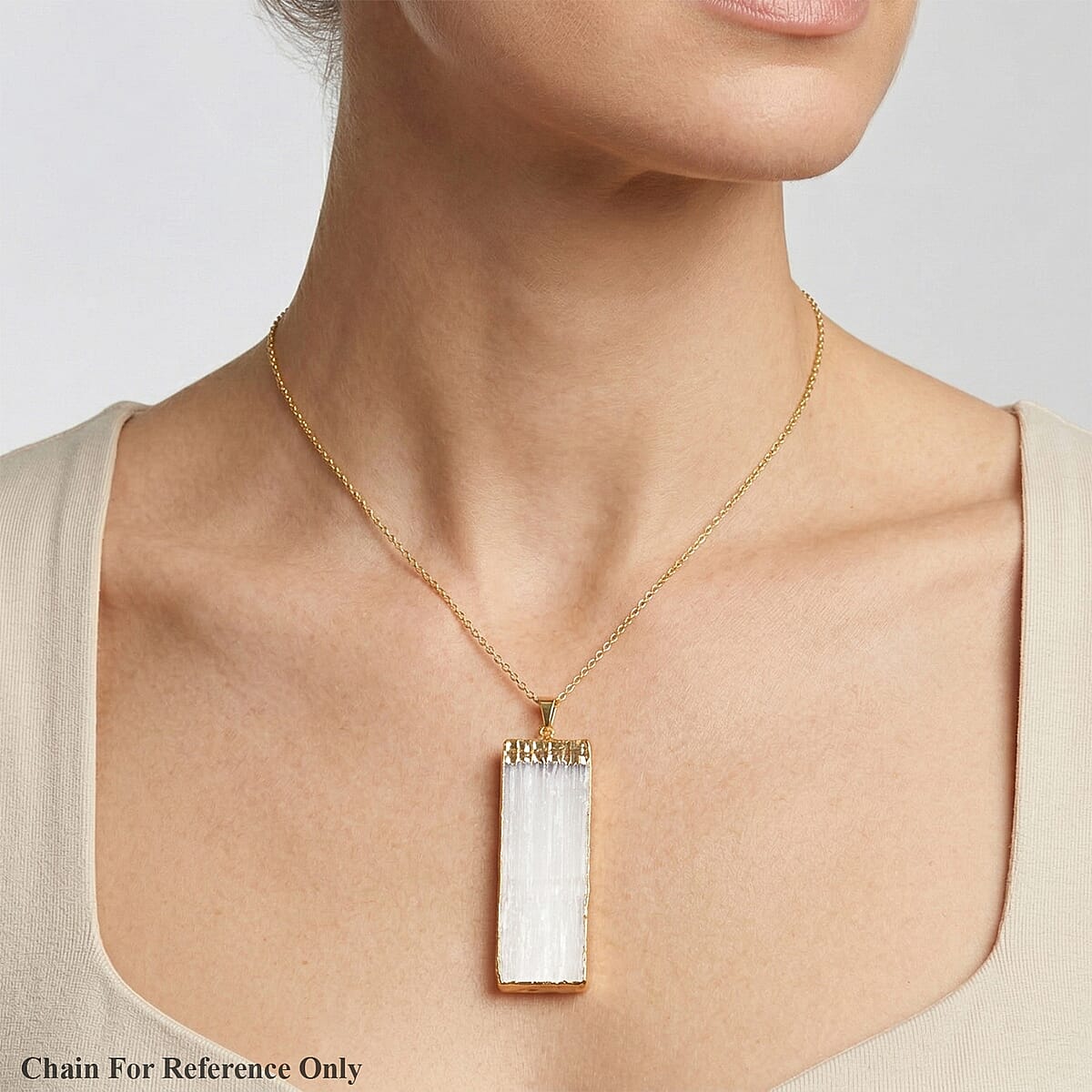 Selenite 40.00 ctw Pendant in Goldtone with Stainless Steel Necklace 20 Inches image number 2