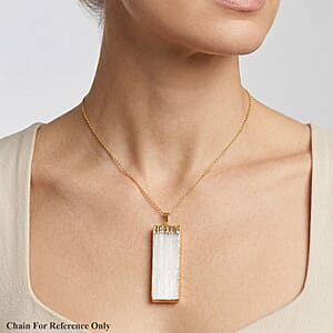 Selenite 40.00 ctw Pendant in Goldtone with Stainless Steel Necklace 20 Inches