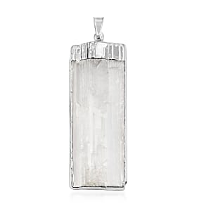 Selenite 40.00 ctw Pendant in Silvertone with Stainless Steel Necklace 20 Inches