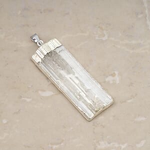 Selenite 40.00 ctw Pendant in Silvertone with Stainless Steel Necklace 20 Inches