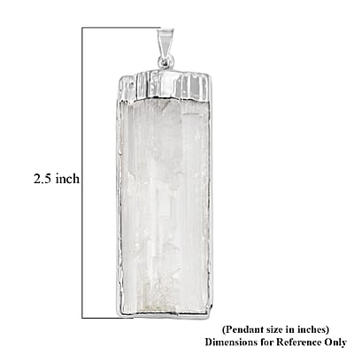 Selenite 40.00 ctw Pendant in Silvertone with Stainless Steel Necklace 20 Inches