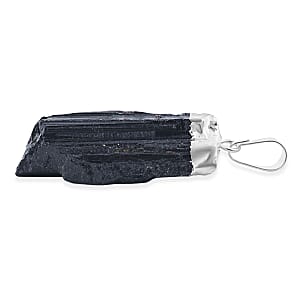 Rough Mineral Black Tourmaline 34.00 ctw Pendant in Silvertone with Stainless Steel Necklace 20 Inches
